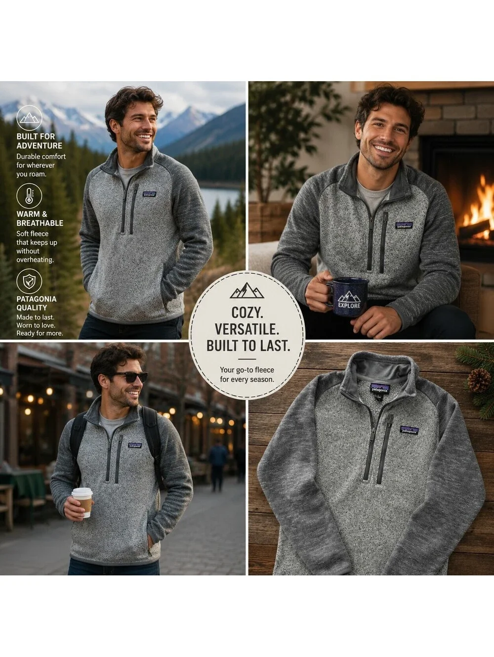 Patagonia Better Sweater 1/4 Zip Fleece Pullover Men's Medium Gray Hiking